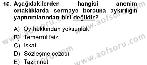 Ticaret Hukuku Dersi 2013 - 2014 Yılı (Final) Dönem Sonu Sınav Soruları 16. Soru