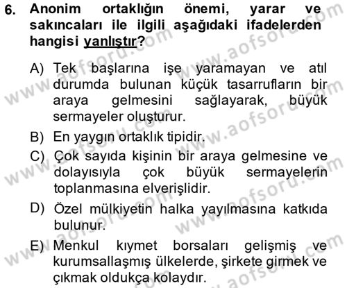 Ticaret Hukuku Dersi 2013 - 2014 Yılı (Final) Dönem Sonu Sınav Soruları 6. Soru