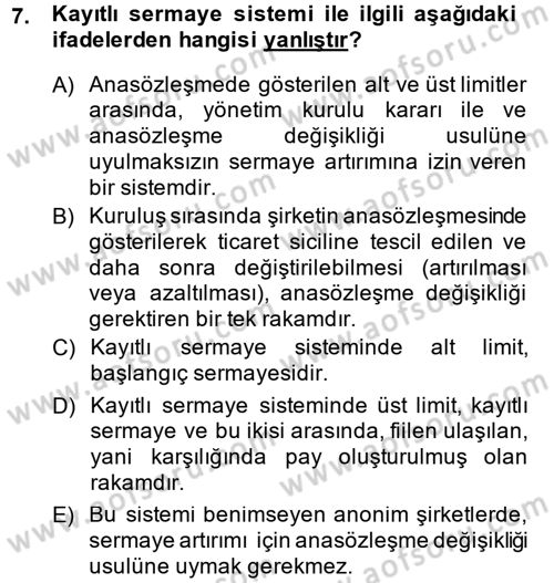 Ticaret Hukuku Dersi 2013 - 2014 Yılı (Final) Dönem Sonu Sınav Soruları 7. Soru