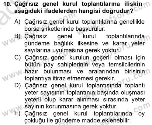Ticaret Hukuku Dersi 2013 - 2014 Yılı Tek Ders Sınav Soruları 10. Soru