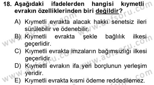 Ticaret Hukuku Dersi 2013 - 2014 Yılı Tek Ders Sınav Soruları 18. Soru