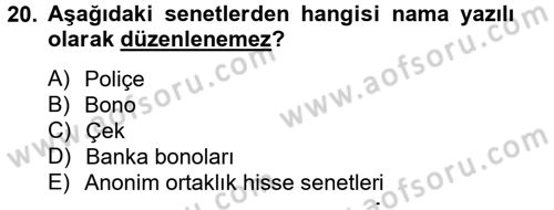 Ticaret Hukuku Dersi 2013 - 2014 Yılı Tek Ders Sınav Soruları 20. Soru
