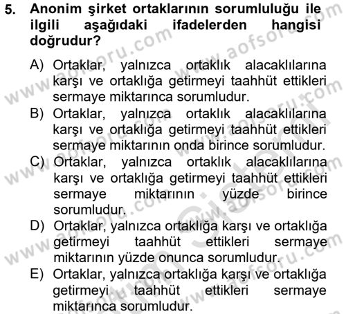 Ticaret Hukuku Dersi 2013 - 2014 Yılı Tek Ders Sınav Soruları 5. Soru
