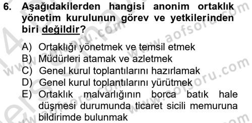 Ticaret Hukuku Dersi 2013 - 2014 Yılı Tek Ders Sınav Soruları 6. Soru