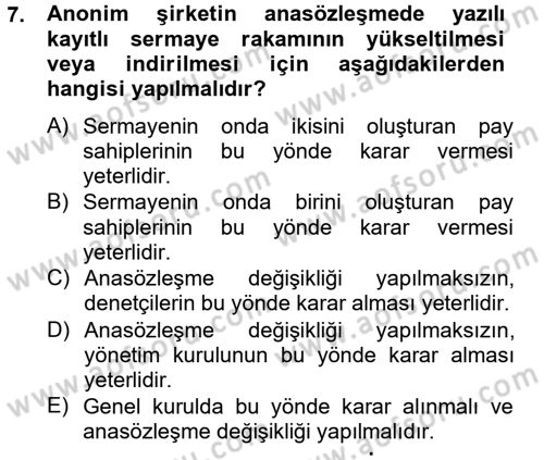 Ticaret Hukuku Dersi 2013 - 2014 Yılı Tek Ders Sınav Soruları 7. Soru