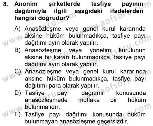 Ticaret Hukuku Dersi 2013 - 2014 Yılı Tek Ders Sınav Soruları 8. Soru