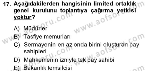 Ticaret Hukuku Dersi 2014 - 2015 Yılı (Vize) Ara Sınav Soruları 17. Soru