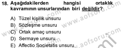 Ticaret Hukuku Dersi 2014 - 2015 Yılı (Vize) Ara Sınav Soruları 18. Soru