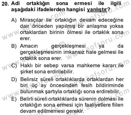 Ticaret Hukuku Dersi 2014 - 2015 Yılı (Vize) Ara Sınav Soruları 20. Soru