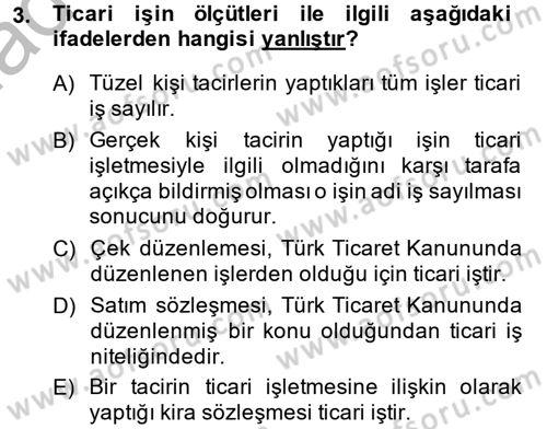 Ticaret Hukuku Dersi 2014 - 2015 Yılı (Vize) Ara Sınav Soruları 3. Soru