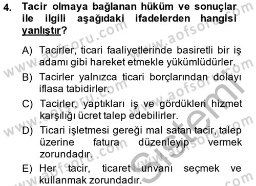 Ticaret Hukuku Dersi 2014 - 2015 Yılı (Vize) Ara Sınav Soruları 4. Soru