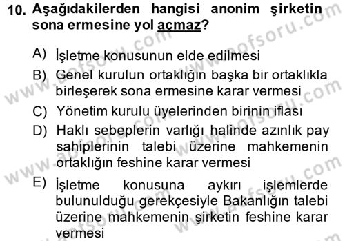 Ticaret Hukuku Dersi 2014 - 2015 Yılı (Final) Dönem Sonu Sınav Soruları 10. Soru