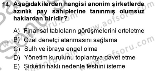 Ticaret Hukuku Dersi 2014 - 2015 Yılı (Final) Dönem Sonu Sınav Soruları 14. Soru