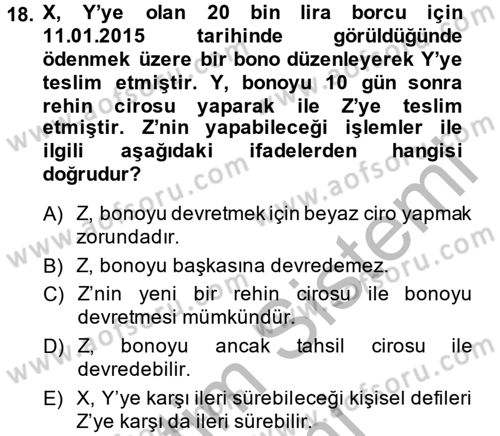 Ticaret Hukuku Dersi 2014 - 2015 Yılı (Final) Dönem Sonu Sınav Soruları 18. Soru