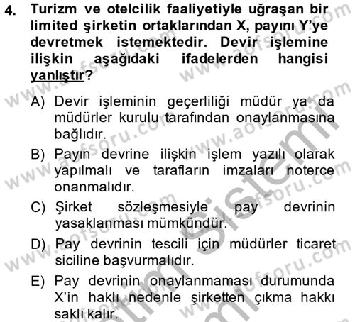 Ticaret Hukuku Dersi 2014 - 2015 Yılı (Final) Dönem Sonu Sınav Soruları 4. Soru