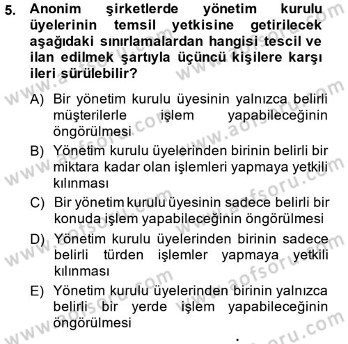 Ticaret Hukuku Dersi 2014 - 2015 Yılı (Final) Dönem Sonu Sınav Soruları 5. Soru