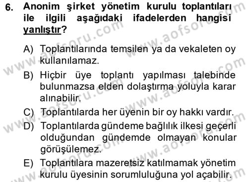 Ticaret Hukuku Dersi 2014 - 2015 Yılı (Final) Dönem Sonu Sınav Soruları 6. Soru