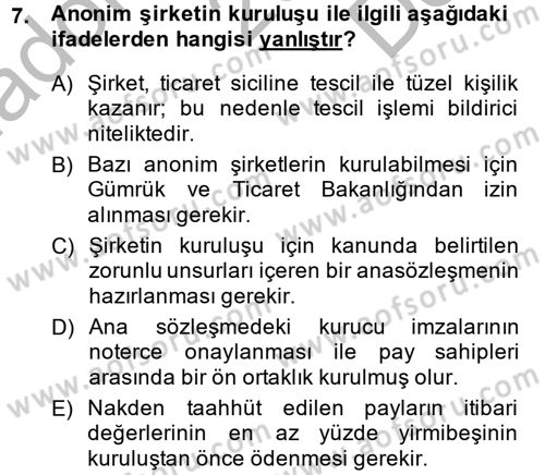 Ticaret Hukuku Dersi 2014 - 2015 Yılı (Final) Dönem Sonu Sınav Soruları 7. Soru