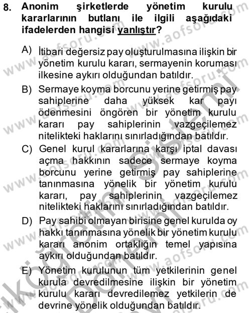 Ticaret Hukuku Dersi 2014 - 2015 Yılı (Final) Dönem Sonu Sınav Soruları 8. Soru