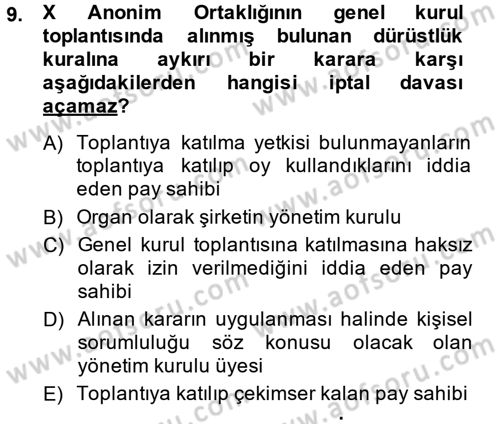Ticaret Hukuku Dersi 2014 - 2015 Yılı (Final) Dönem Sonu Sınav Soruları 9. Soru