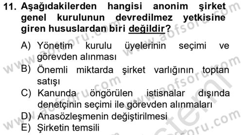 Ticaret Hukuku Dersi 2014 - 2015 Yılı Tek Ders Sınav Soruları 11. Soru