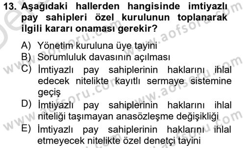Ticaret Hukuku Dersi 2014 - 2015 Yılı Tek Ders Sınav Soruları 13. Soru