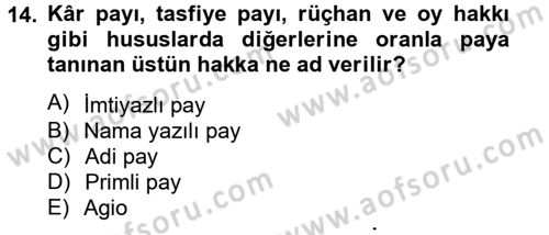 Ticaret Hukuku Dersi 2014 - 2015 Yılı Tek Ders Sınav Soruları 14. Soru