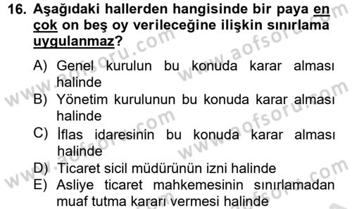 Ticaret Hukuku Dersi 2014 - 2015 Yılı Tek Ders Sınav Soruları 16. Soru