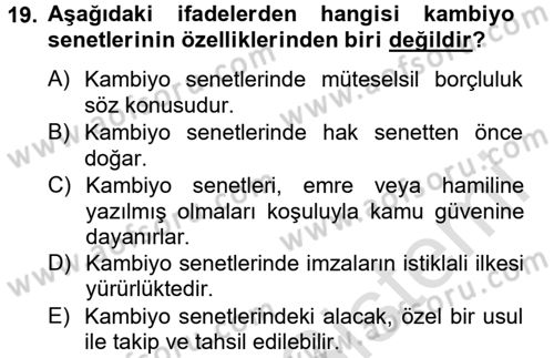 Ticaret Hukuku Dersi 2014 - 2015 Yılı Tek Ders Sınav Soruları 19. Soru
