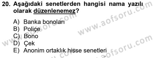 Ticaret Hukuku Dersi 2014 - 2015 Yılı Tek Ders Sınav Soruları 20. Soru