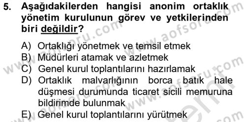 Ticaret Hukuku Dersi 2014 - 2015 Yılı Tek Ders Sınav Soruları 5. Soru