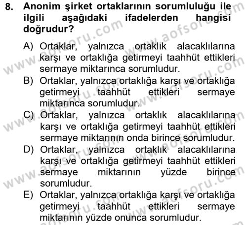 Ticaret Hukuku Dersi 2014 - 2015 Yılı Tek Ders Sınav Soruları 8. Soru