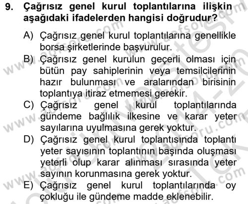 Ticaret Hukuku Dersi 2014 - 2015 Yılı Tek Ders Sınav Soruları 9. Soru