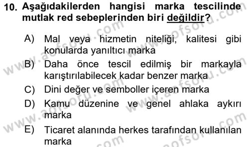 Ticaret Hukuku Dersi 2015 - 2016 Yılı (Vize) Ara Sınav Soruları 10. Soru