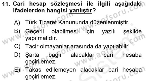 Ticaret Hukuku Dersi 2015 - 2016 Yılı (Vize) Ara Sınav Soruları 11. Soru