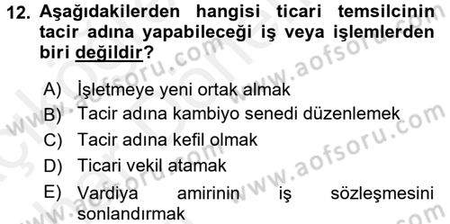 Ticaret Hukuku Dersi 2015 - 2016 Yılı (Vize) Ara Sınav Soruları 12. Soru