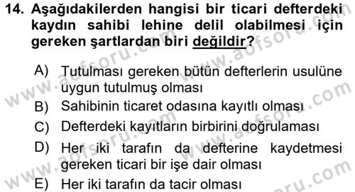 Ticaret Hukuku Dersi 2015 - 2016 Yılı (Vize) Ara Sınav Soruları 14. Soru