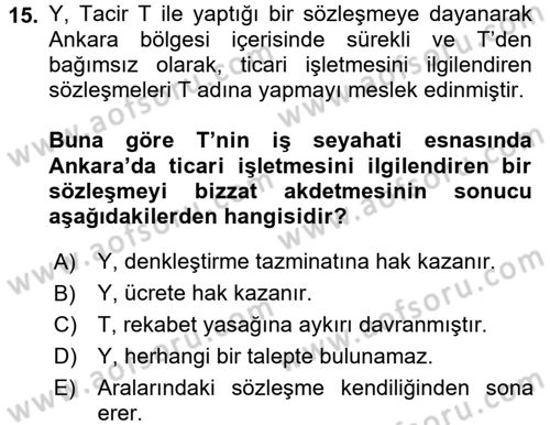 Ticaret Hukuku Dersi 2015 - 2016 Yılı (Vize) Ara Sınav Soruları 15. Soru