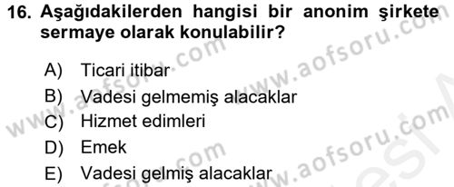 Ticaret Hukuku Dersi 2015 - 2016 Yılı (Vize) Ara Sınav Soruları 16. Soru