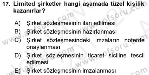 Ticaret Hukuku Dersi 2015 - 2016 Yılı (Vize) Ara Sınav Soruları 17. Soru