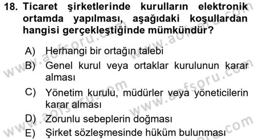 Ticaret Hukuku Dersi 2015 - 2016 Yılı (Vize) Ara Sınav Soruları 18. Soru