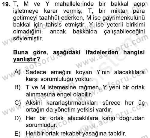 Ticaret Hukuku Dersi 2015 - 2016 Yılı (Vize) Ara Sınav Soruları 19. Soru