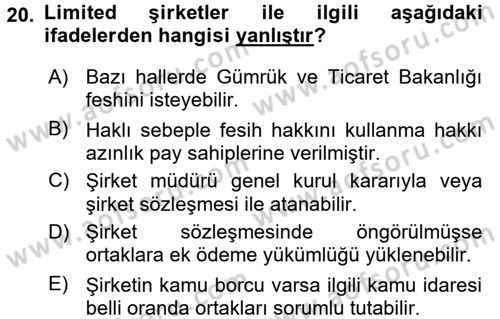 Ticaret Hukuku Dersi 2015 - 2016 Yılı (Vize) Ara Sınav Soruları 20. Soru