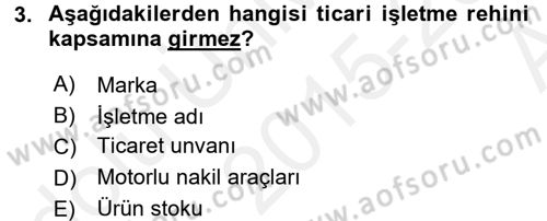 Ticaret Hukuku Dersi 2015 - 2016 Yılı (Vize) Ara Sınav Soruları 3. Soru