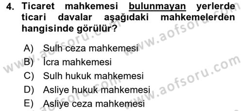 Ticaret Hukuku Dersi 2015 - 2016 Yılı (Vize) Ara Sınav Soruları 4. Soru
