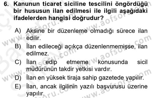 Ticaret Hukuku Dersi 2015 - 2016 Yılı (Vize) Ara Sınav Soruları 6. Soru