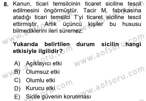 Ticaret Hukuku Dersi 2015 - 2016 Yılı (Vize) Ara Sınav Soruları 8. Soru