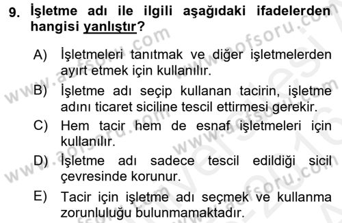 Ticaret Hukuku Dersi 2015 - 2016 Yılı (Vize) Ara Sınav Soruları 9. Soru