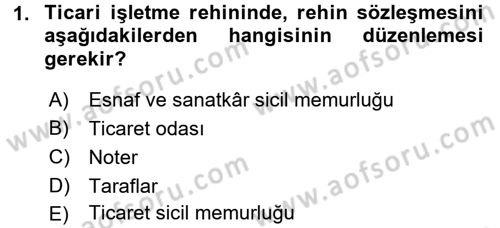 Ticaret Hukuku Dersi 2015 - 2016 Yılı (Final) Dönem Sonu Sınav Soruları 1. Soru