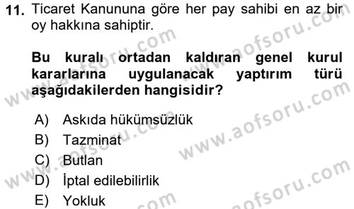 Ticaret Hukuku Dersi 2015 - 2016 Yılı (Final) Dönem Sonu Sınav Soruları 11. Soru